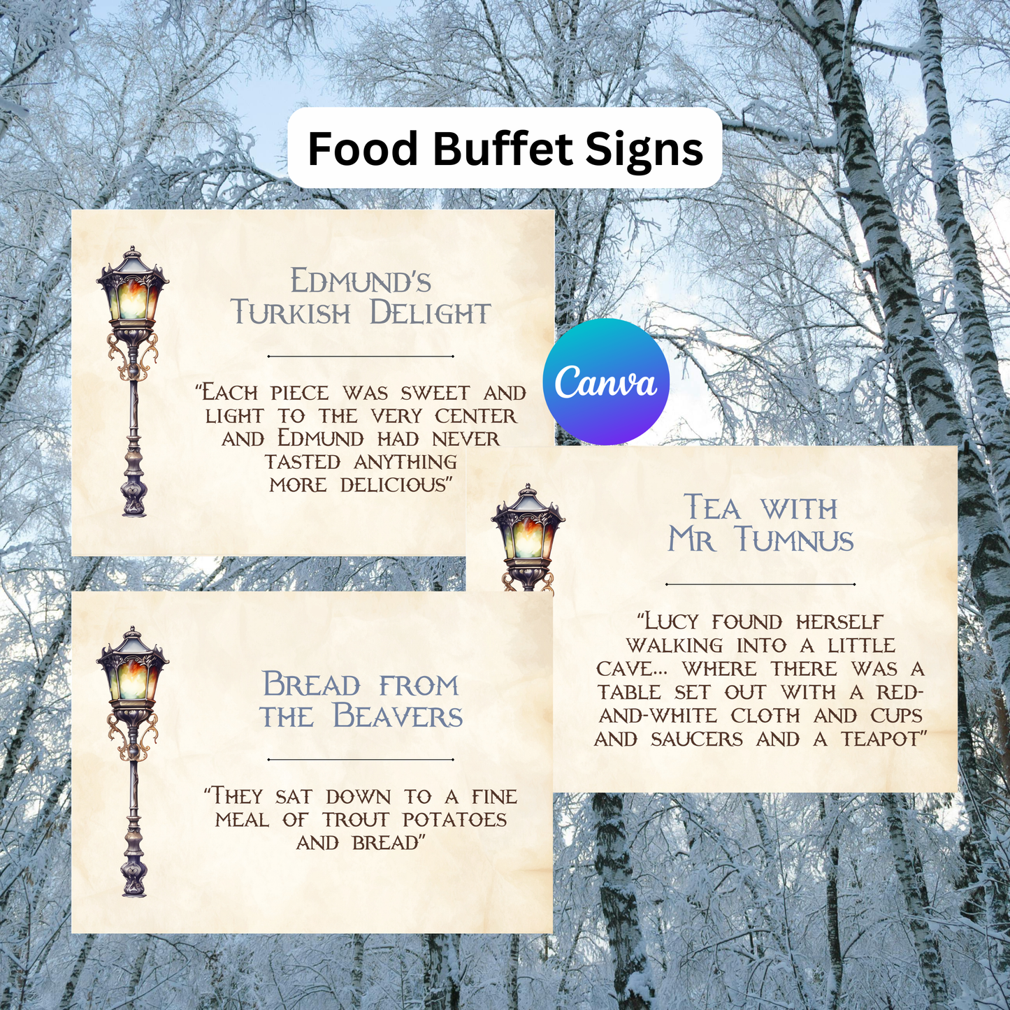 Narnia Buffet Signs – Fantasy Party Food Labels Printable Set