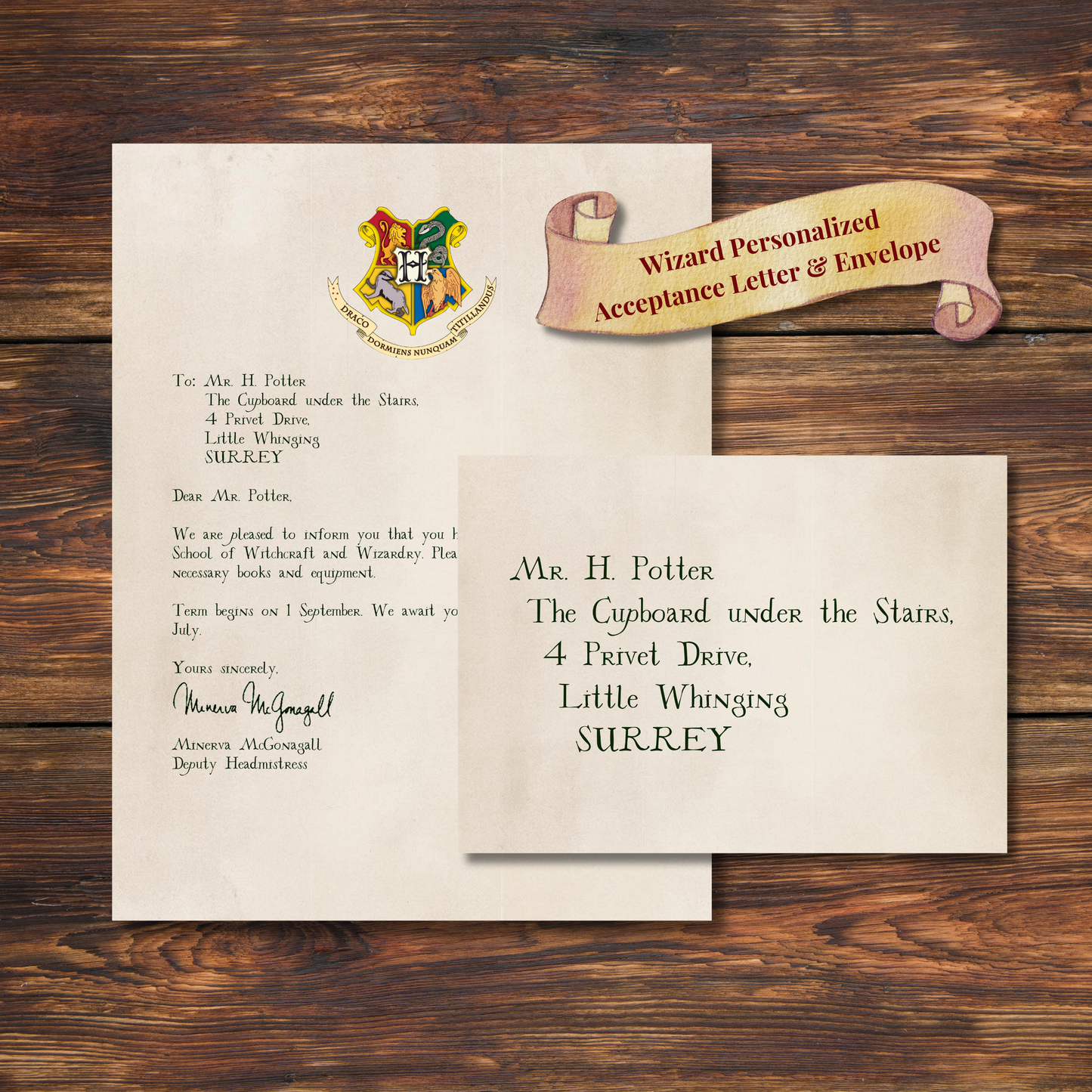Personalized Wizard School Acceptance Letter & Envelope | Magical Invitation Keepsake