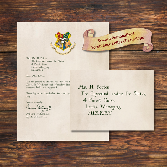 Personalized Wizard School Acceptance Letter & Envelope | Magical Invitation Keepsake