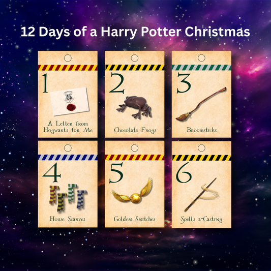 Wizard Christmas 12 Days Gift Tags Printable | Magical Holiday Gift Tags with Lyrics | Instant Download