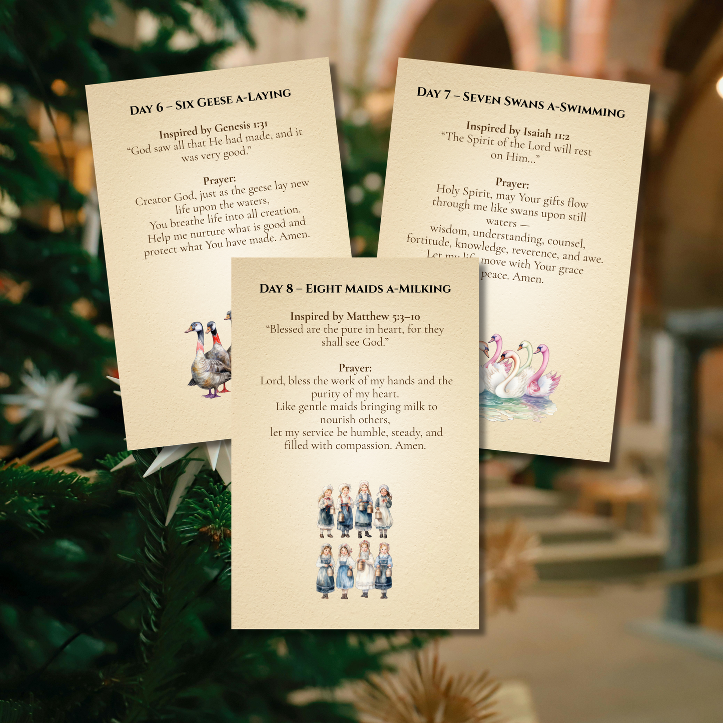 Christian Christmas devotional prayer cards designed for the Twelve Days of Christmas.