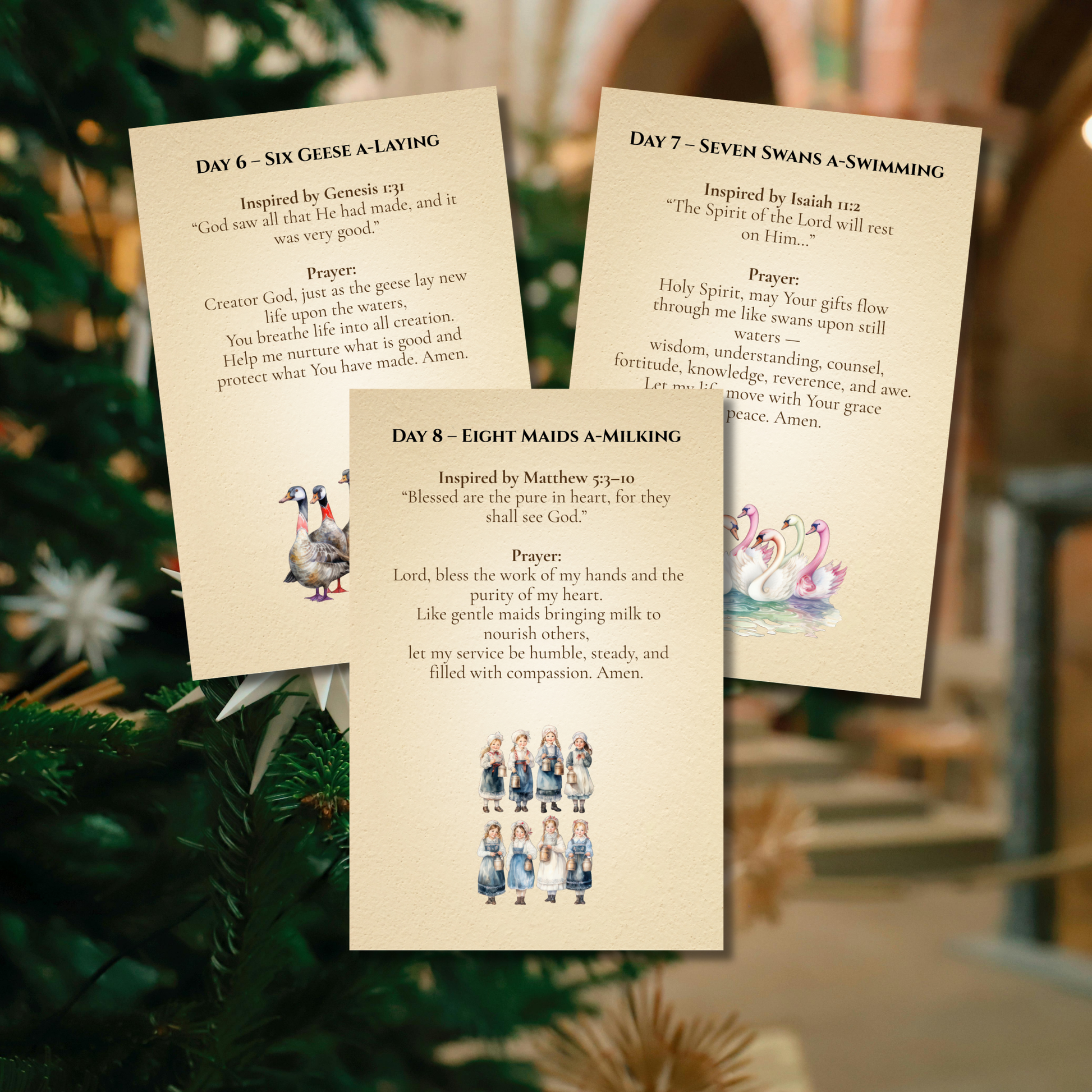 Christian Christmas devotional prayer cards designed for the Twelve Days of Christmas.