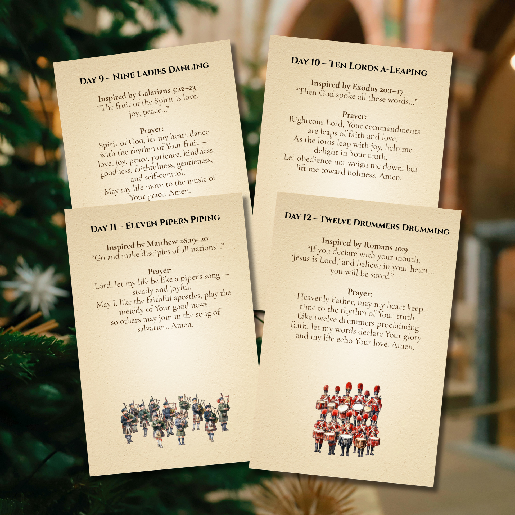 Printable 4x6 Christmas prayer cards for daily holiday devotion and family worship.