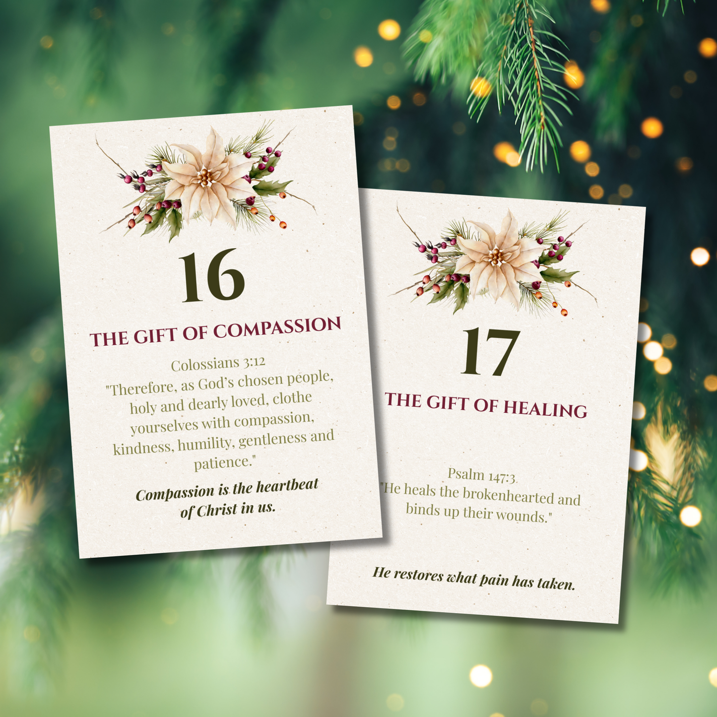 Printable Advent countdown cards for families featuring the gifts Jesus gives us.