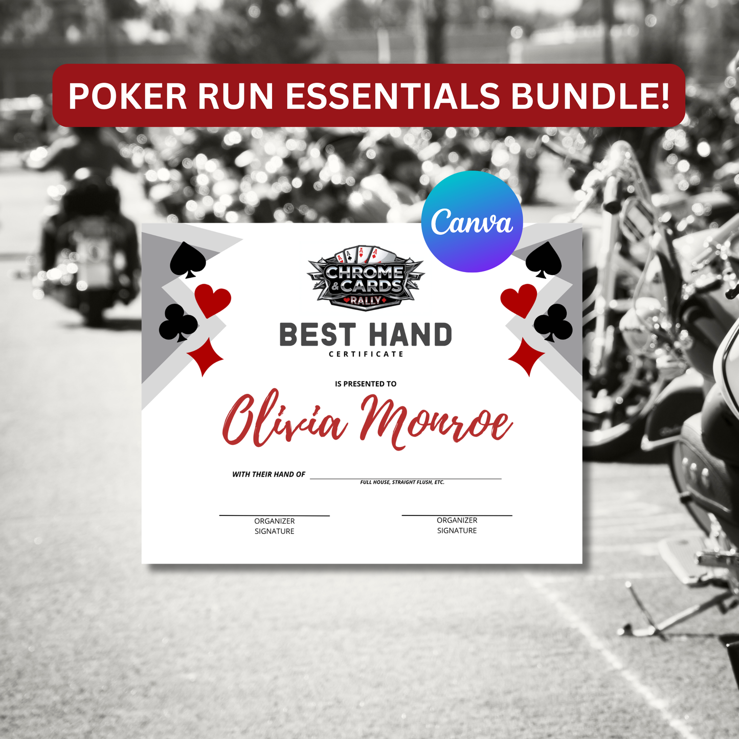 Poker Run Essentials Bundle Kit | Editable Scorecards, Route Sheets, Registration Forms & Event Templates