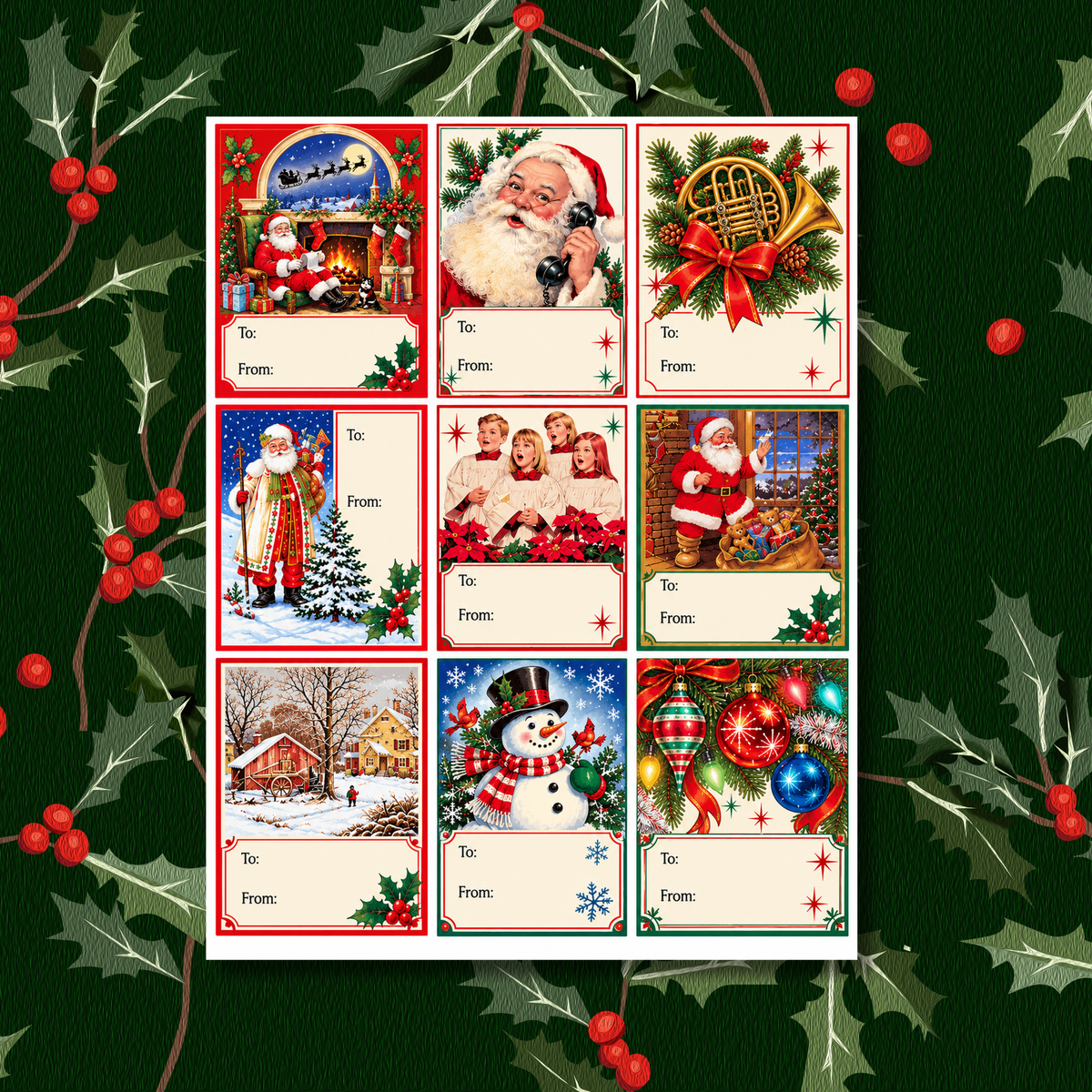 Vintage Christmas Gift Tags Printable | Retro 80s Holiday Labels