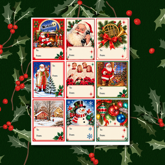 Vintage Christmas Gift Tags Printable | Retro 80s Holiday Labels