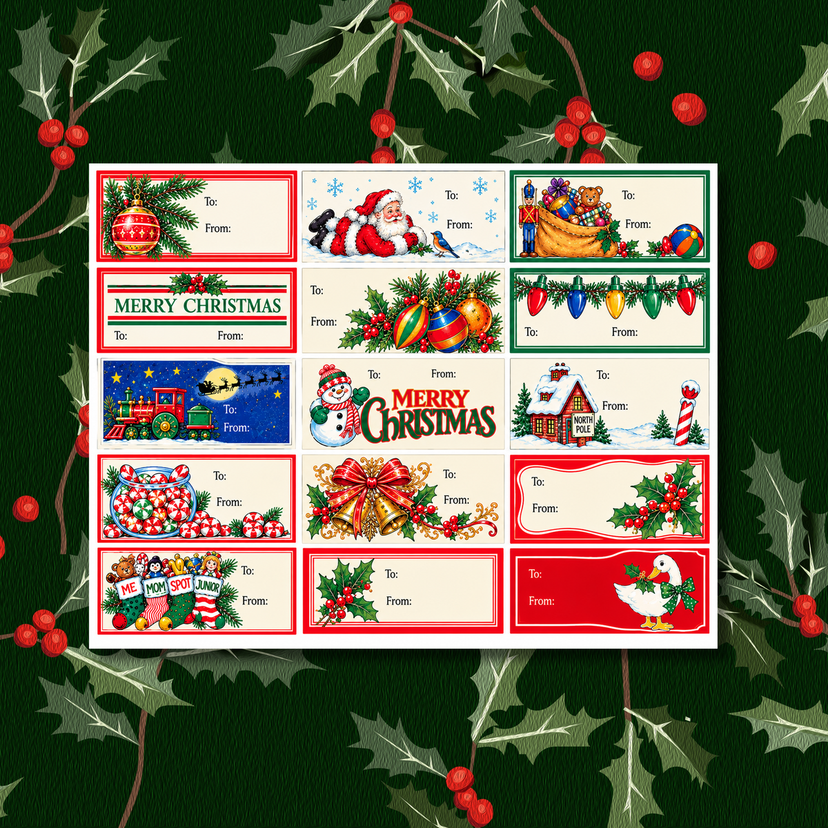 Vintage Christmas Gift Tags Printable | Retro 80s Holiday Labels
