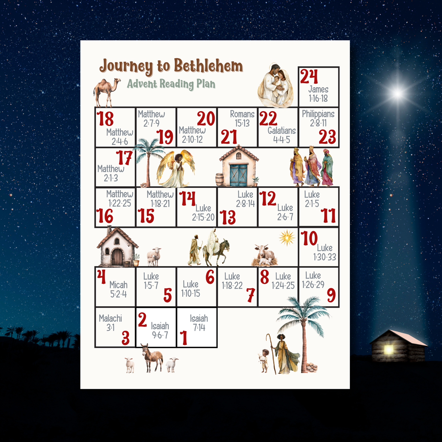 Advent Reading Plan Printable | Journey Through Bethlehem | 8.5x11 Christmas Scripture Plan | Inclusive Design | Instant Download