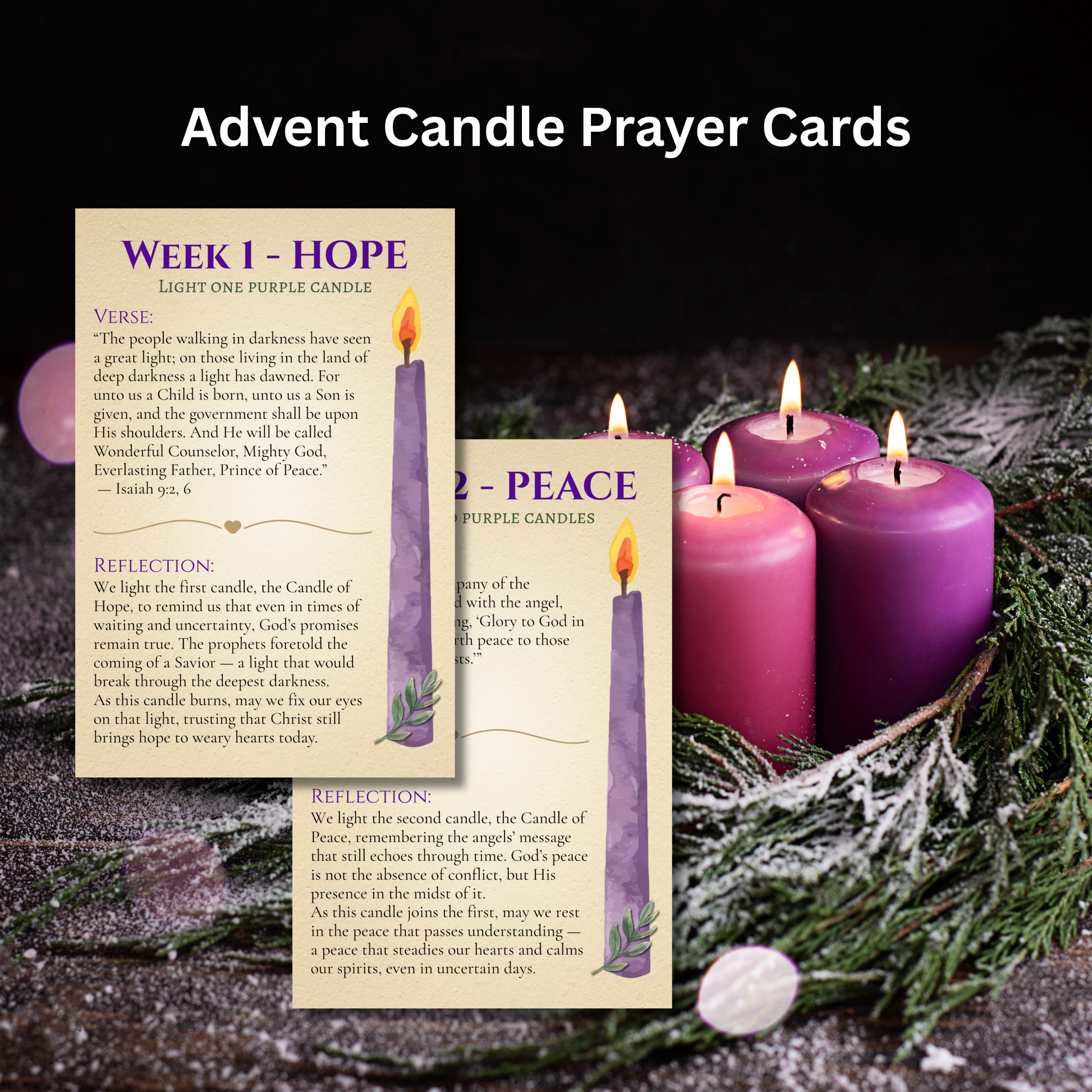 Printable Advent Candle Prayer Cards with weekly Scripture and reflections.