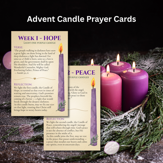 Printable Advent Candle Prayer Cards with weekly Scripture and reflections.