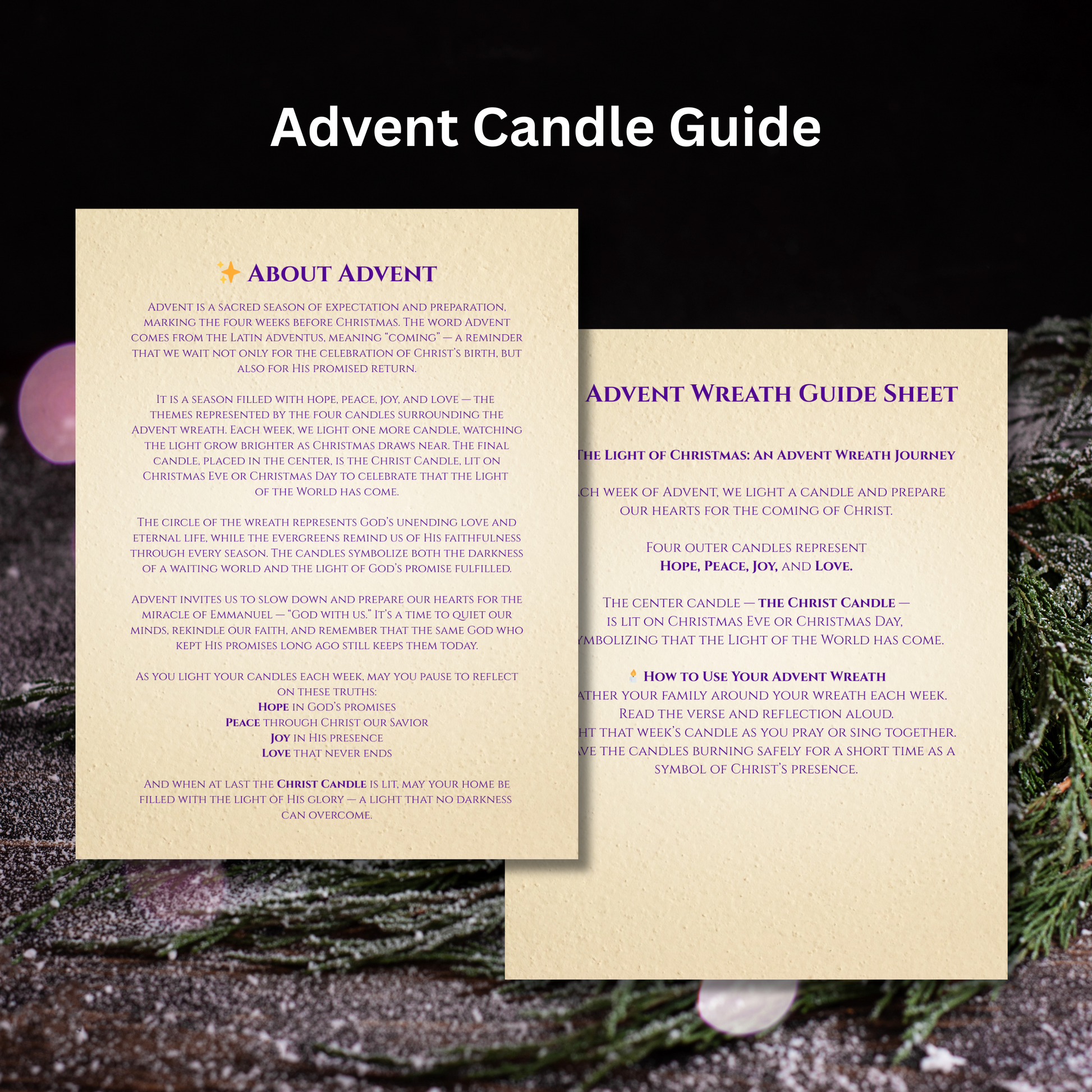 Advent candle prayer printable for churches, families, and personal Bible study.
