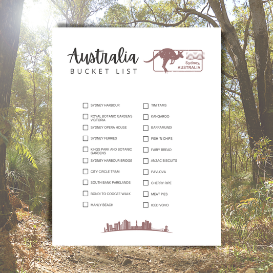 Australia Travel Bucket List Printable | Places to Visit & Foods to Try | Australia Trip Planner Page | Instant Download 8.5x11