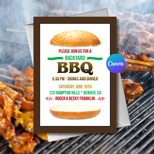 Backyard BBQ Invitation Template | Editable Summer Cookout Invite | 5x7 Canva Invitation Instant Download