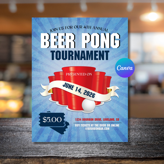 Beer Pong Tournament Flyer Template | Party Game Event Poster | College Party Invite | Editable Canva Printable