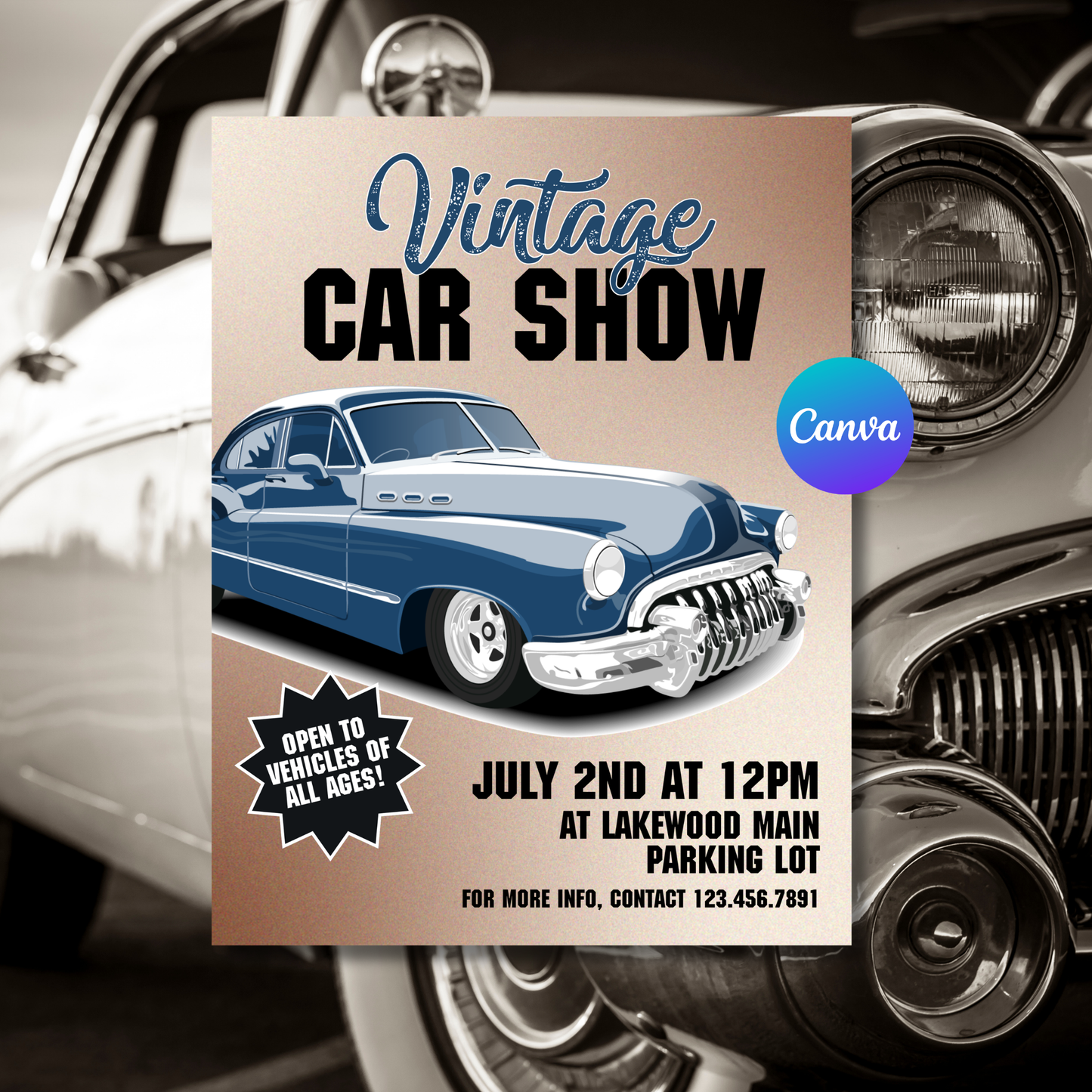 Car Show Flyer Template | Auto Show Event Poster | Car Meet Invitation | Editable Canva Printable