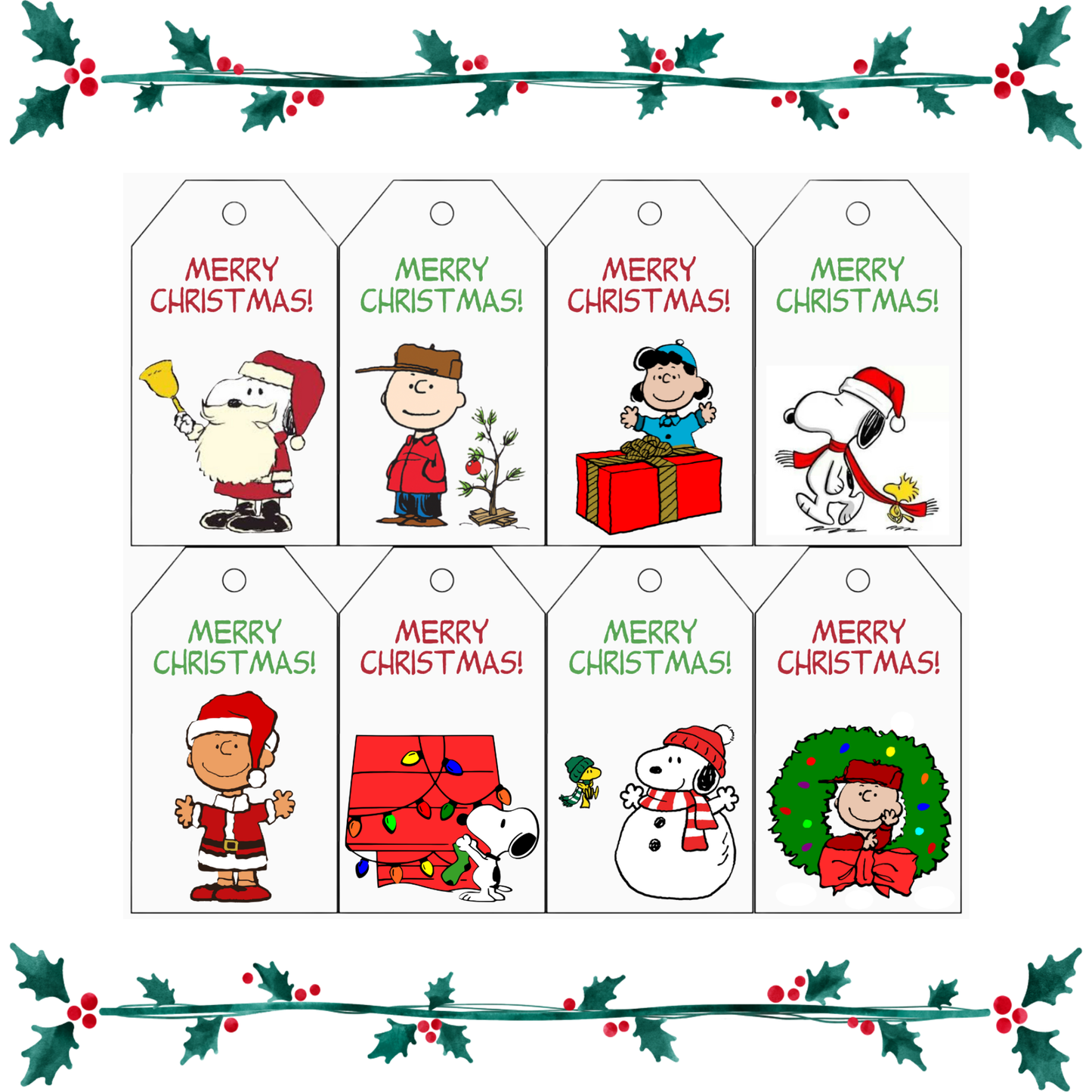 Charlie Brown Christmas Gift Tags Printable | Peanuts Style Holiday Tags | Vintage Cartoon Christmas Tags 8 Per Page Instant Download