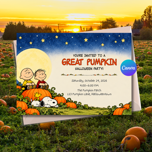 Great Pumpkin Halloween Party Invitation | Charlie Brown Inspired Editable Canva Template