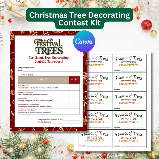 Christmas Tree Decorating Contest Kit Printable | Editable Canva Templates | Scorecards Voting Cards Certificates | Instant Download