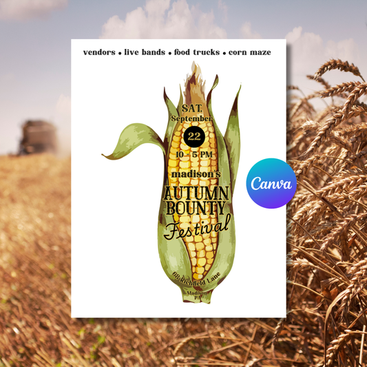 Autumn Bounty Fall Festival Flyer Template | Editable Canva Event Poster | Harvest Festival Invite Printable | Instant Download 8.5x11