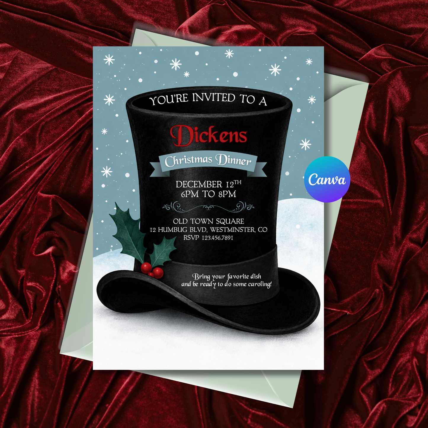 Dickens Christmas Dinner Invitation | Editable Victorian Christmas Party Invite