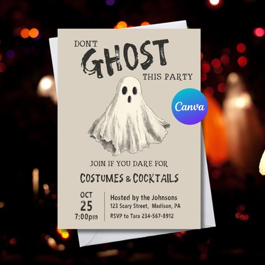 Don’t Ghost This Party Halloween Invitation Template | Editable Spooky Party Invite | 5x7 Canva Instant Download