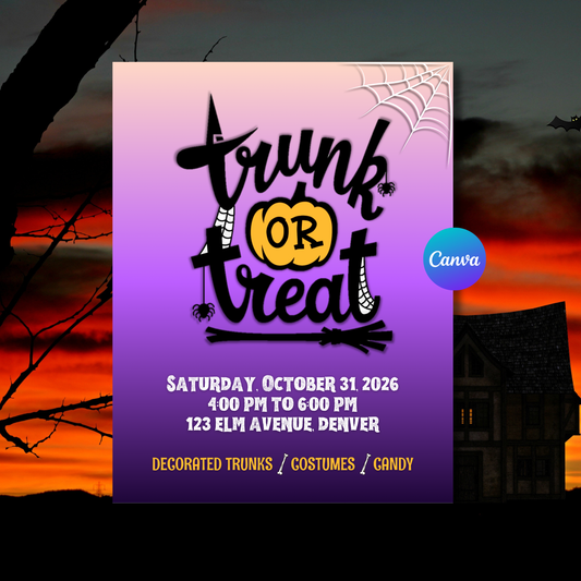 Trunk or Treat Flyer Template | Cute Halloween Event Flyer | Editable Canva Invite | School Church Fall Festival Printable