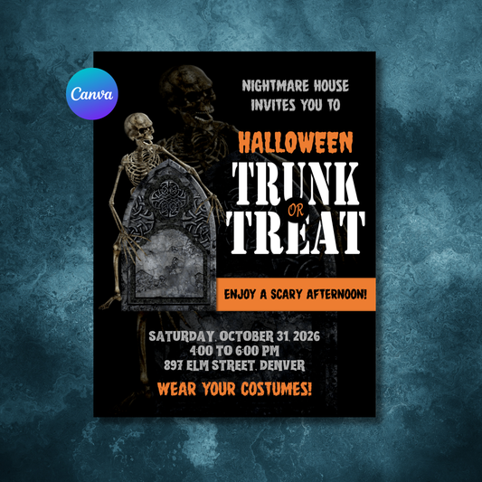 Trunk or Treat Flyer Template | Editable Halloween Event Flyer | Spooky Fall Festival Invite | Edit in Canva Printable