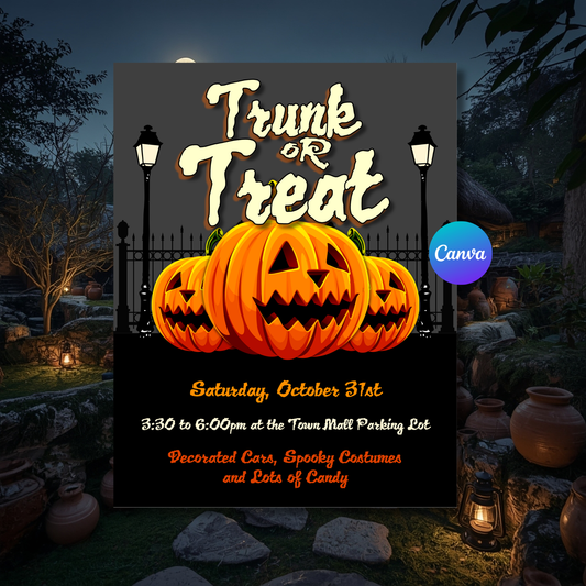 Trunk or Treat Flyer Template | Halloween Event Flyer Editable in Canva | Fall Festival School Church Printable Invite
