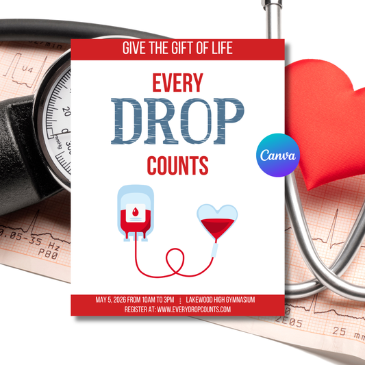 Blood Drive Event Flyer Template | Donate Blood Poster | Community Call to Action Flyer | Editable Canva Printable