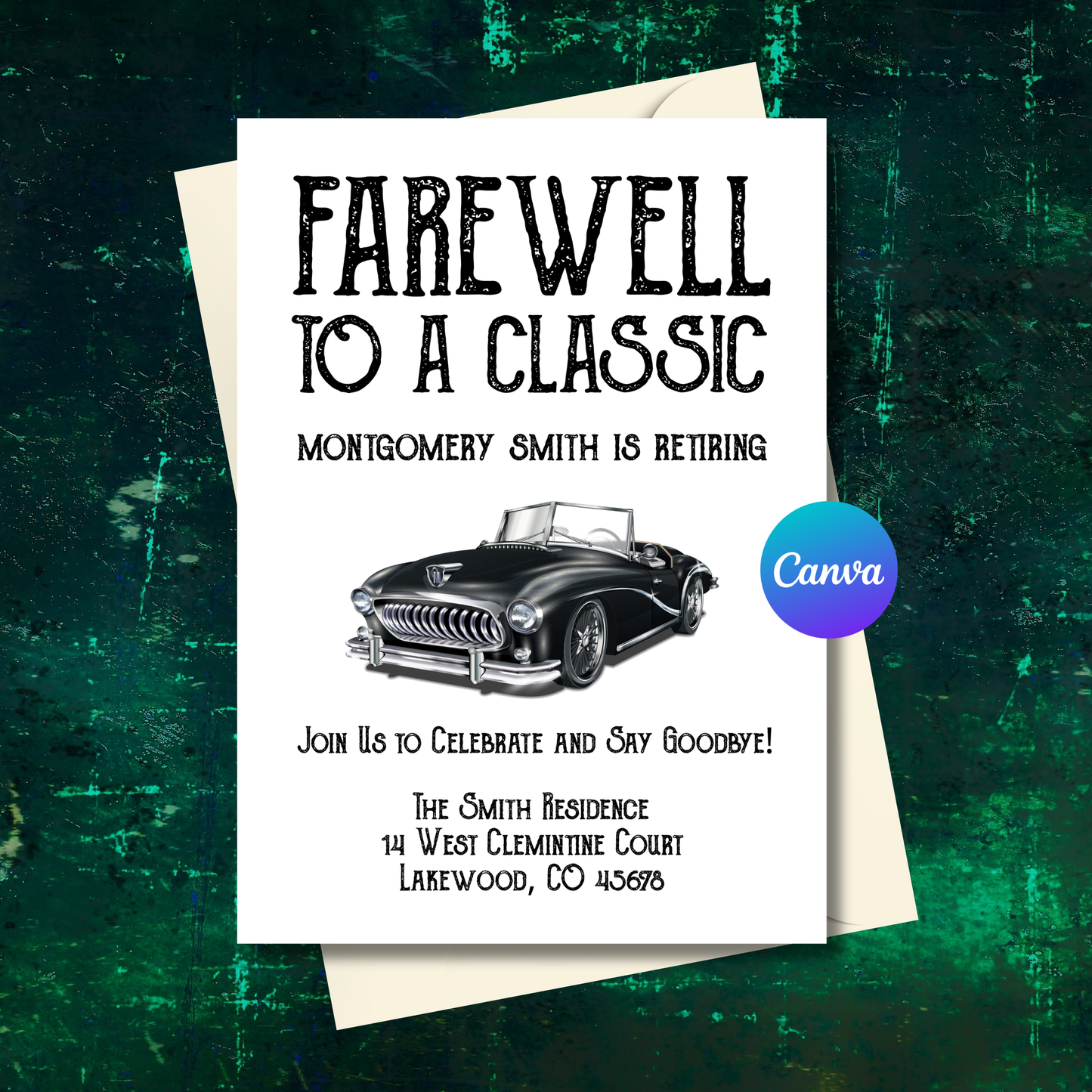 Retirement Party Invitation Template 5x7 Editable | Classic Car Farewell Invite | Vintage Retirement Party Invite | Canva Template Instant Download