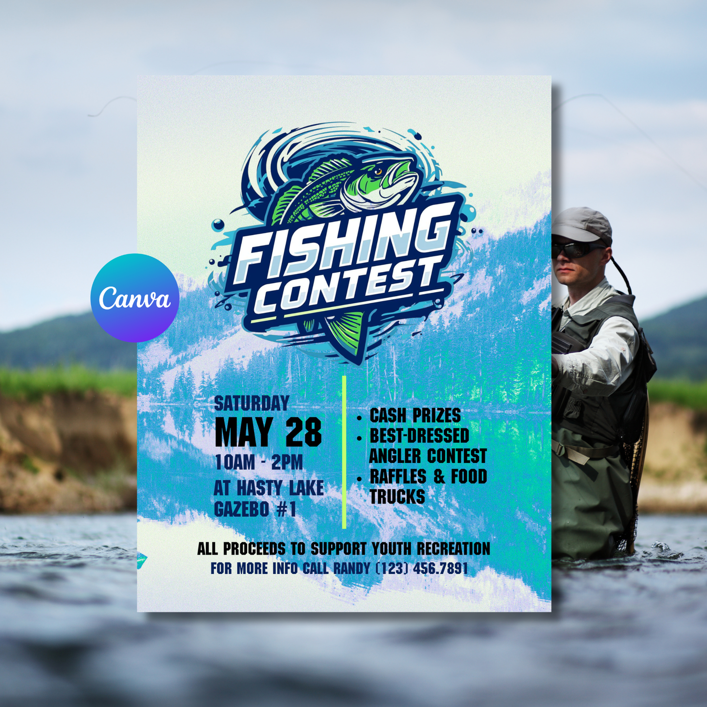 Fishing Contest Flyer Template | Fishing Tournament Poster | Editable Fishing Event Invitation | Canva Printable