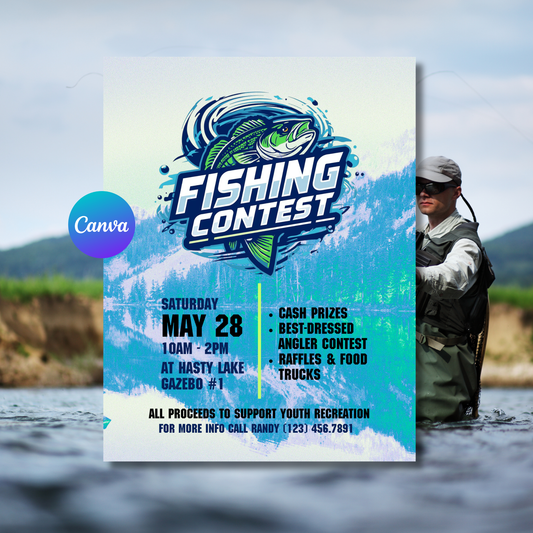 Fishing Contest Flyer Template | Fishing Tournament Poster | Editable Fishing Event Invitation | Canva Printable
