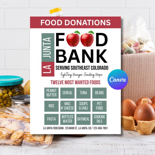 Food Bank Flyer Template | Food Drive Poster | Community Donation Event Flyer | Editable Canva Printable