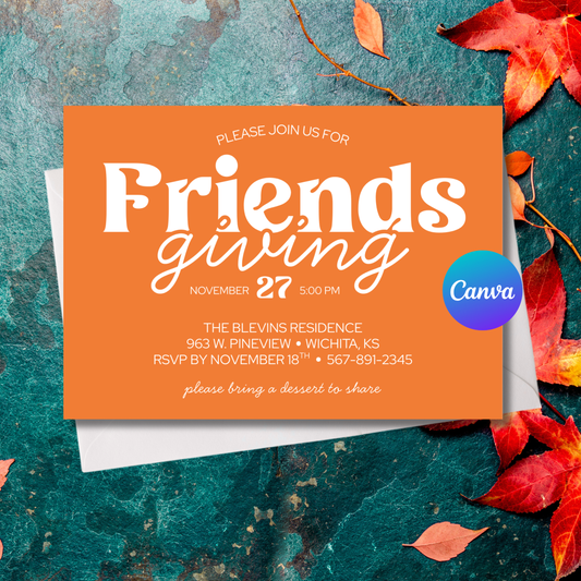 Friendsgiving Invitation Template | Editable Canva Invite | Thanksgiving Dinner Party Invite Printable | Instant Download 5x7