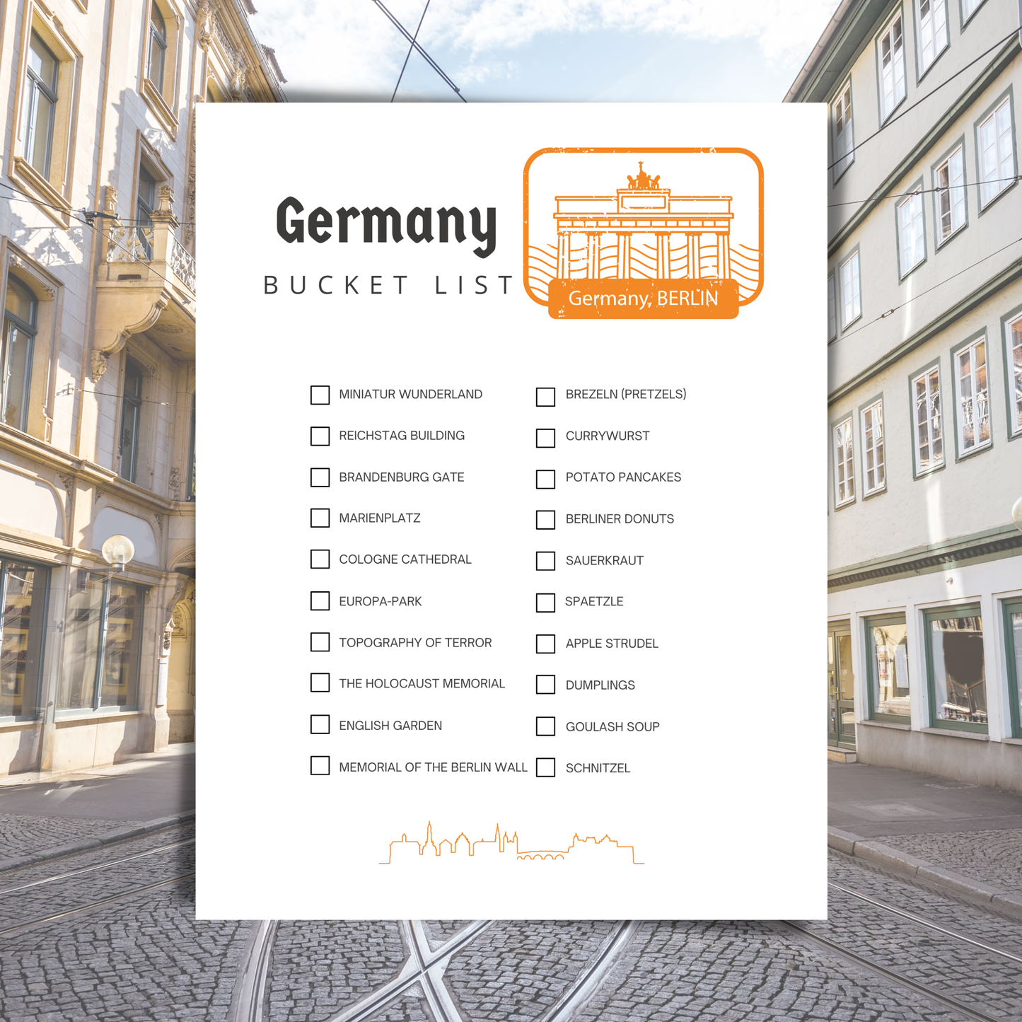 Germany bucket list with a scenic street view in the background