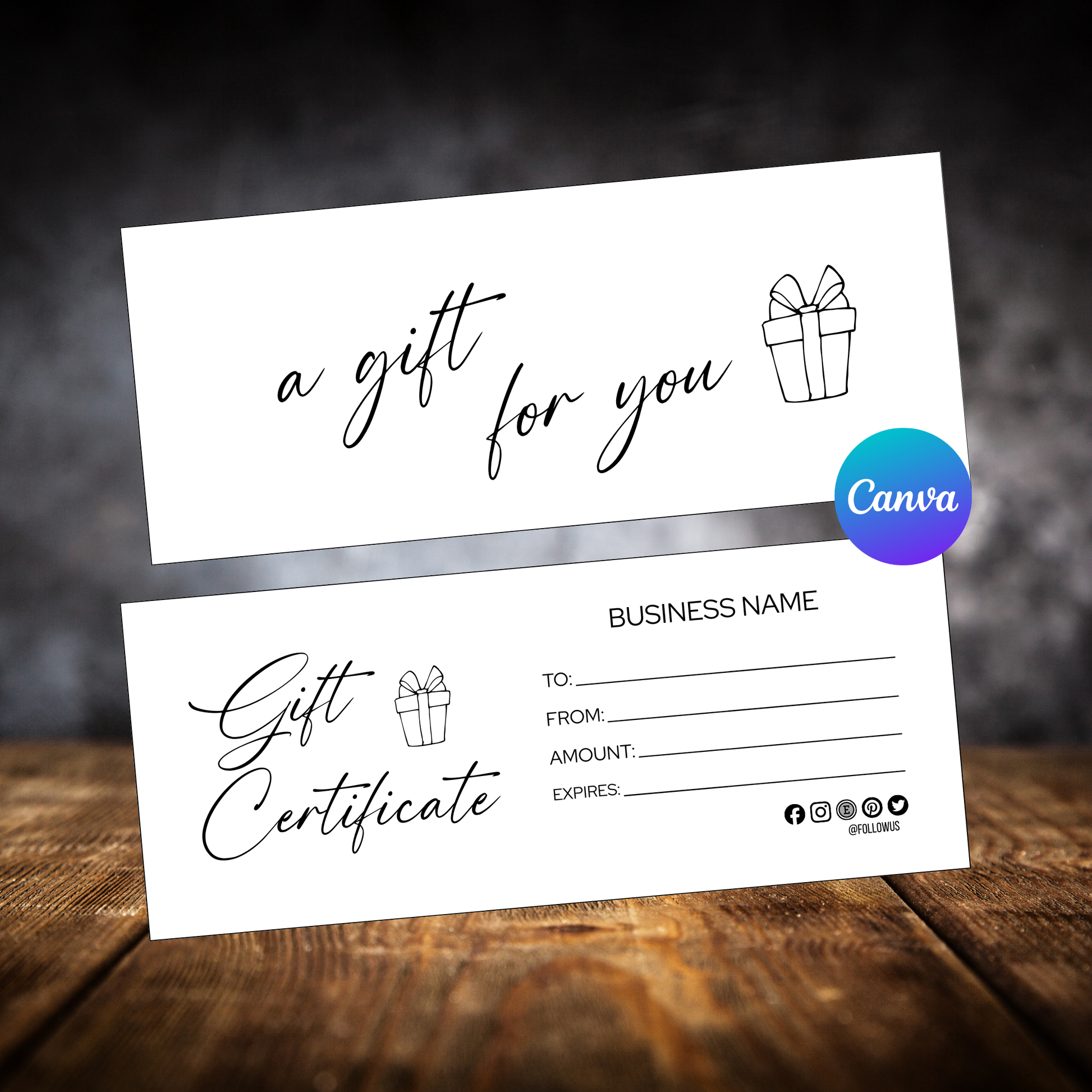 Gift certificate on a wooden surface with a blurred background