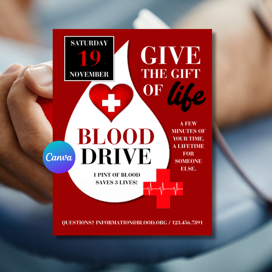 Blood Donation Flyer Template | Blood Drive Event Poster | Save Lives Donation Flyer | Editable Canva Printable