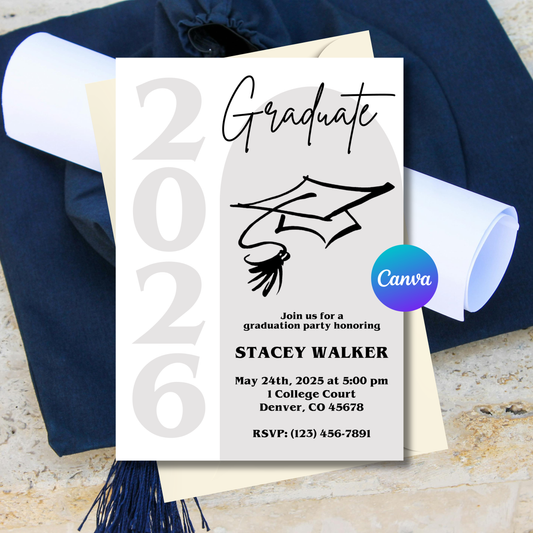 Graduation Invitation Template | Editable Canva Grad Party Invite | Printable Graduation Announcement 5x7 Instant Download
