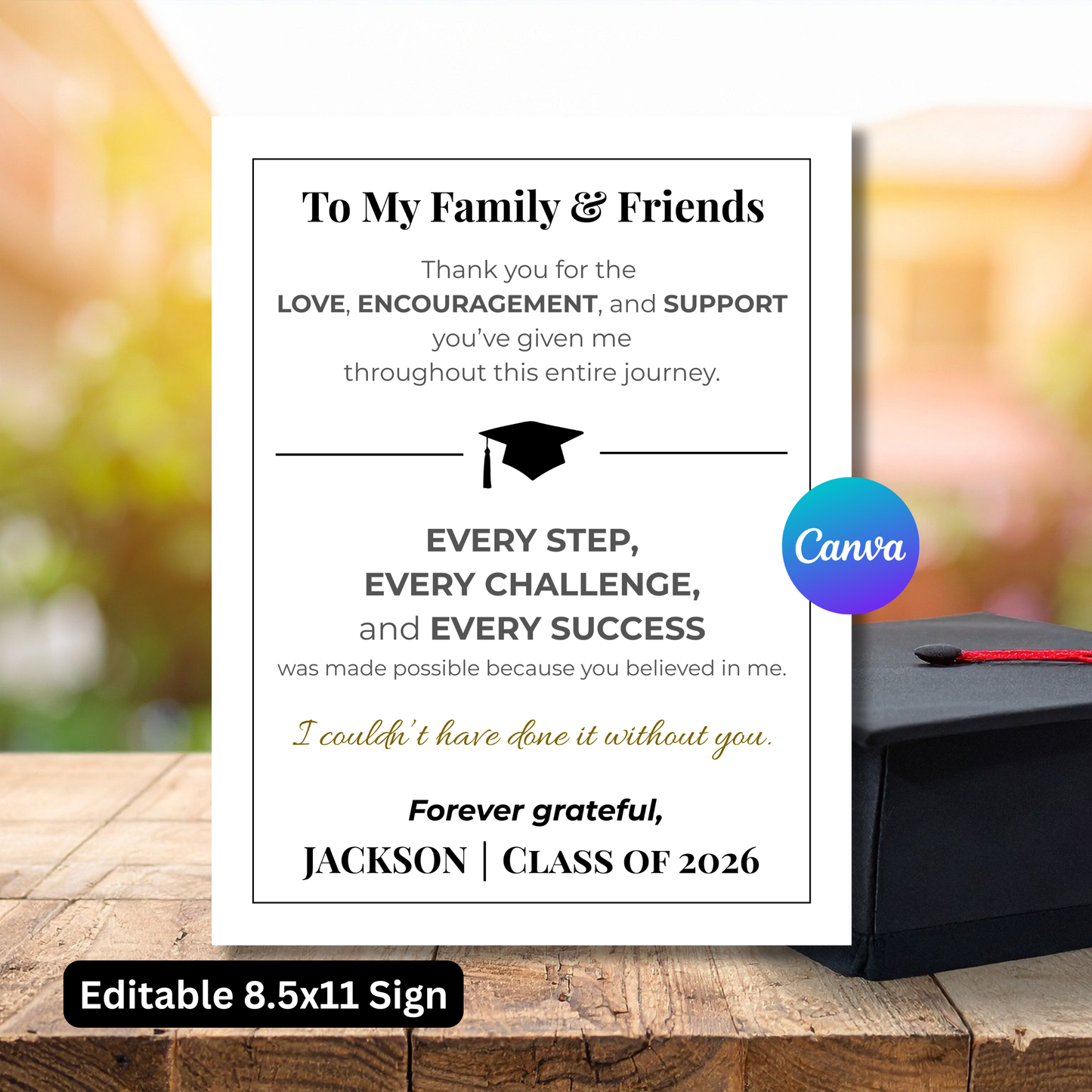 Graduation Thank You Sign Printable | Editable Canva Grad Party Sign | Graduation Party Decor Sign 8.5x11 Instant Download
