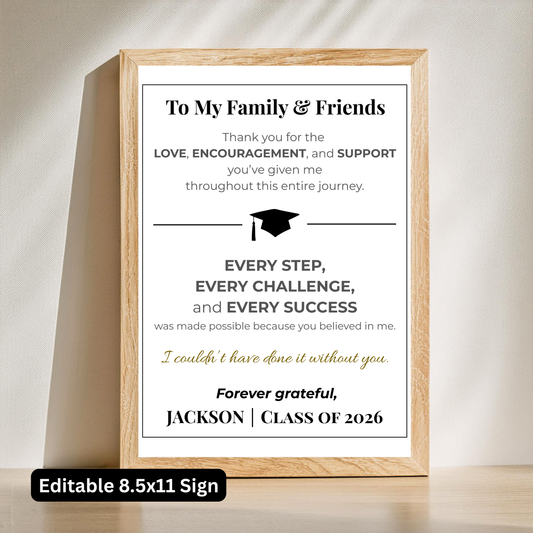Graduation Thank You Sign Printable | Editable Canva Grad Party Sign | Graduation Party Decor Sign 8.5x11 Instant Download