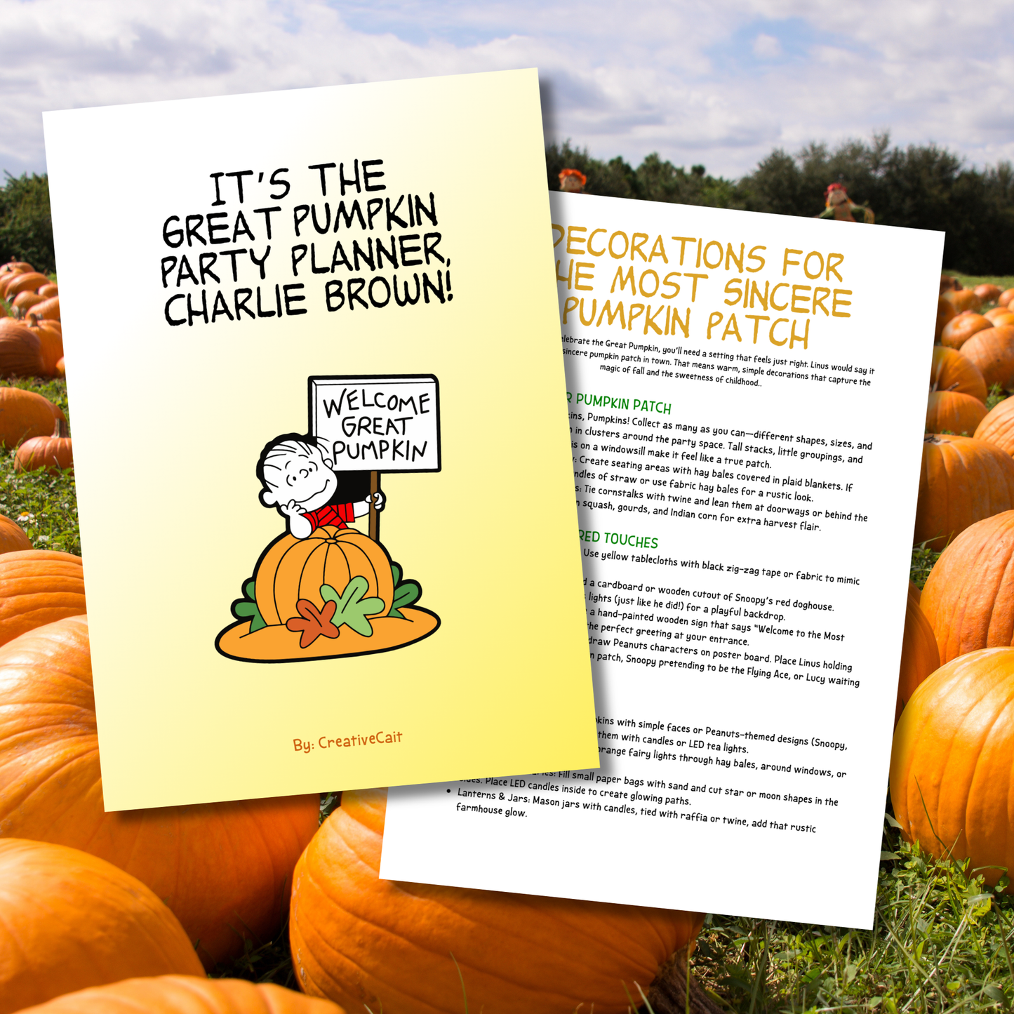 Great Pumpkin Party Planner Printable | Classic Cartoon Halloween Party Guide | Fall Party Planning Kit | Instant Download