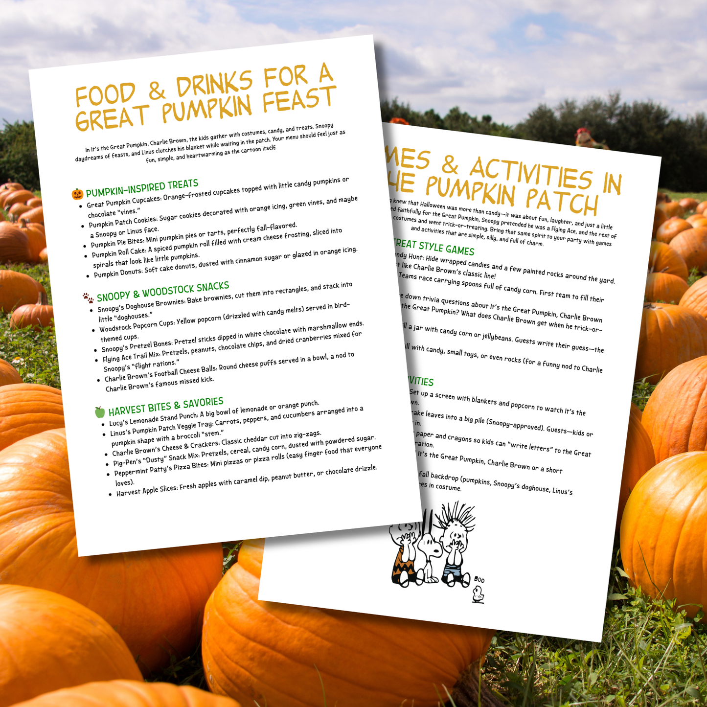 Great Pumpkin Party Planner Printable | Classic Cartoon Halloween Party Guide | Fall Party Planning Kit | Instant Download