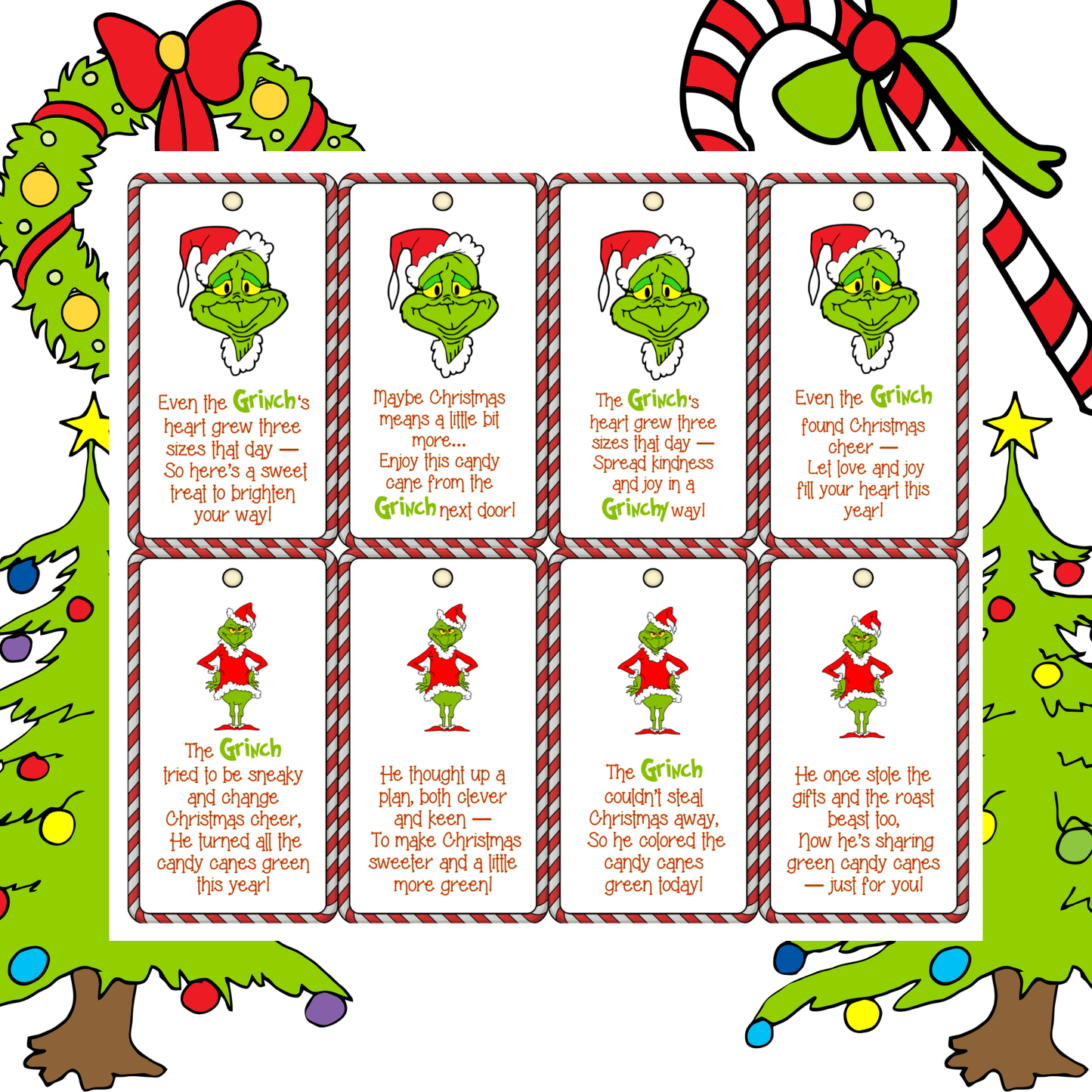Grinch Candy Cane Gift Tags Printable | Christmas Candy Tags | Holiday Classroom Treat Tags | Instant Download