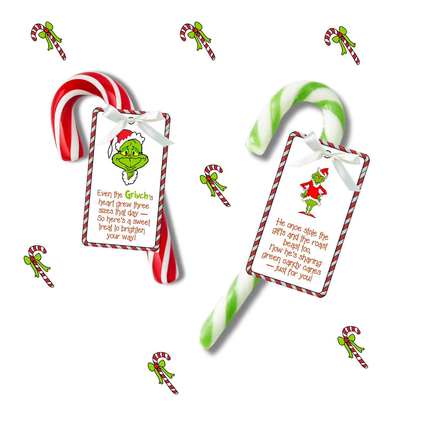 Grinch Candy Cane Gift Tags Printable | Christmas Candy Tags | Holiday Classroom Treat Tags | Instant Download