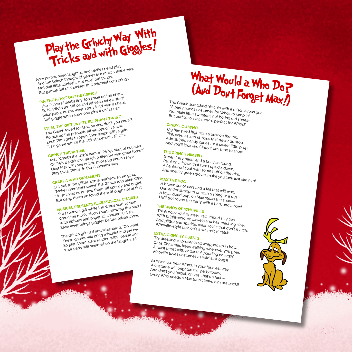 Grinch Party Planner Printable | Green Character Christmas Party Guide | Holiday Party Planning Kit | Instant Download