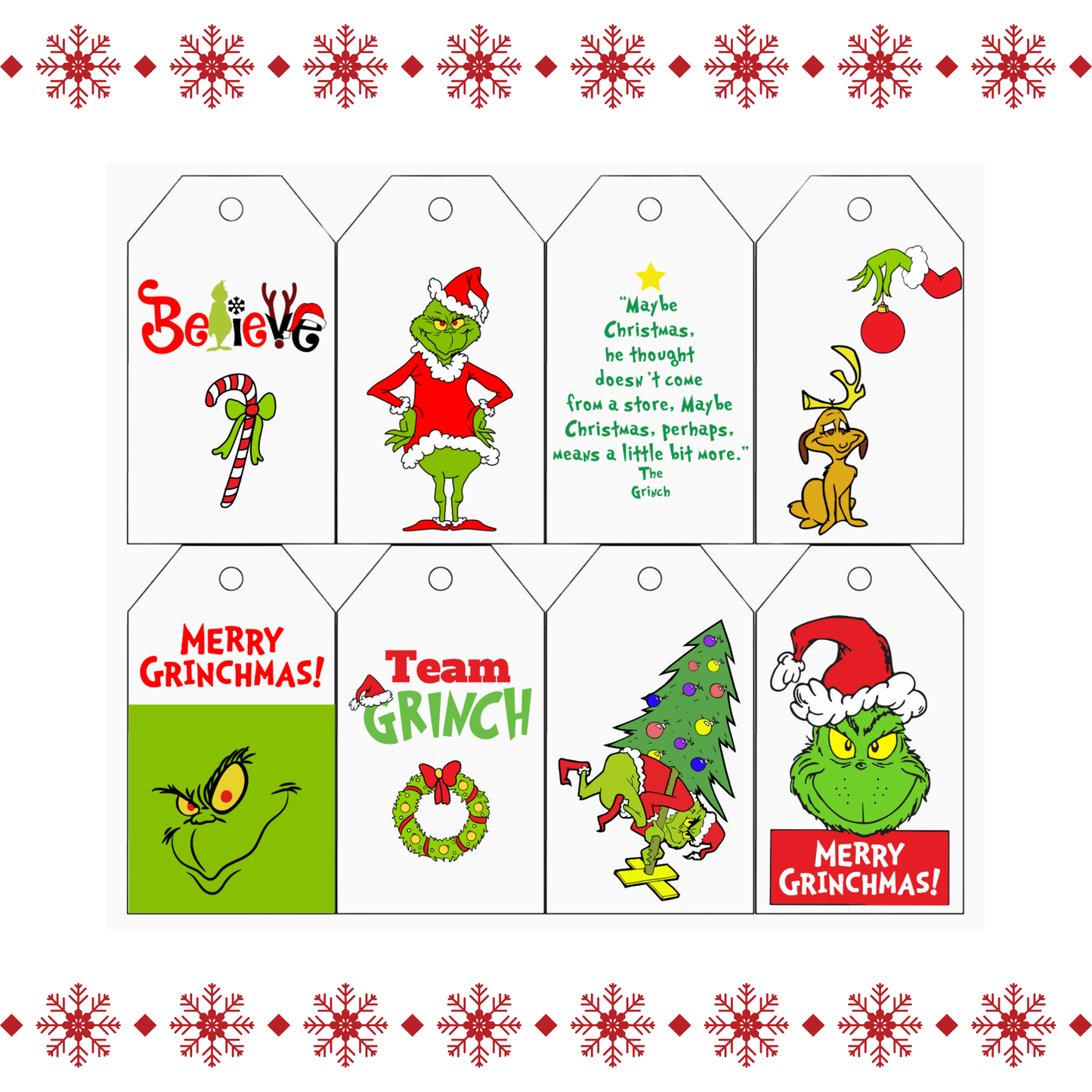 Grinch Christmas Gift Tags Printable | Green Character Holiday Tags | Funny Christmas Tags 8 Per Page Instant Download