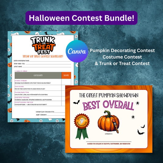 Halloween Contest Bundle Printable | 3 Contest Kits | Costume Pumpkin Trunk or Treat | Editable Canva Templates Instant Download