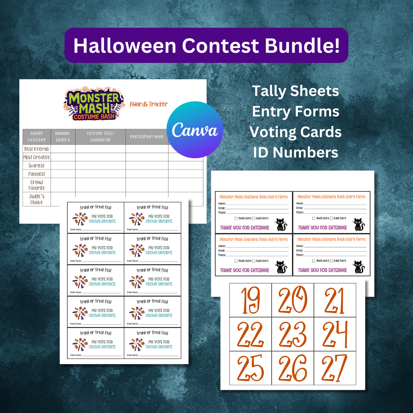 Halloween Contest Bundle Printable | 3 Contest Kits | Costume Pumpkin Trunk or Treat | Editable Canva Templates Instant Download