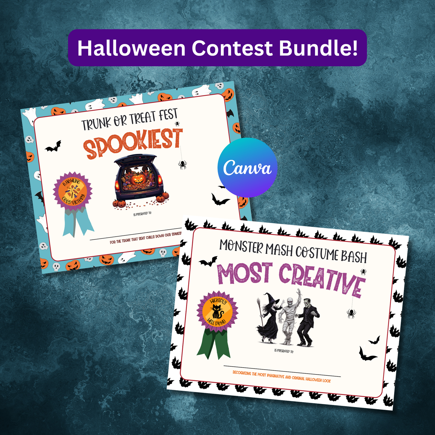 Halloween Contest Bundle Printable | 3 Contest Kits | Costume Pumpkin Trunk or Treat | Editable Canva Templates Instant Download